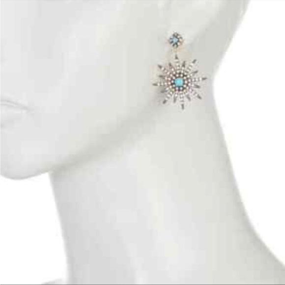 Adornia starburst 14k gold plated, turquoise and Swarovski crystal earrings NEW - Picture 2 of 5